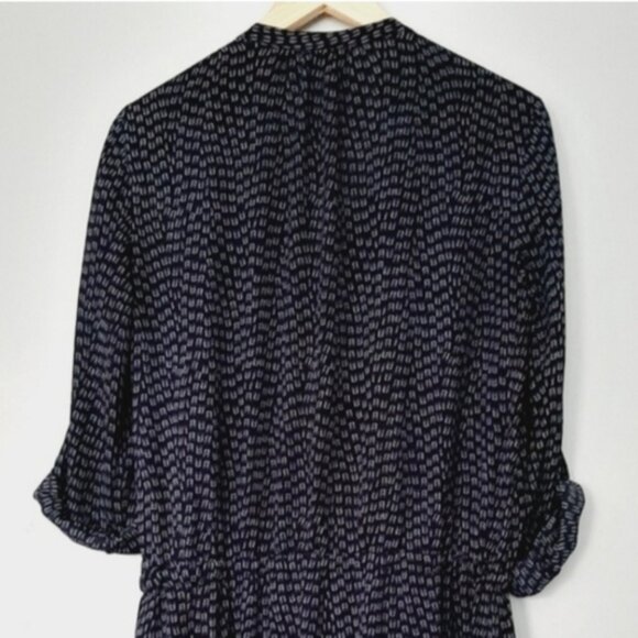 HILARY RADLEY Utility Sleeve Drop Waist Dress Navy Blue Tribal Geo Print Sz S - Picture 11 of 16